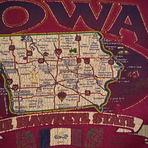 Vintage '90S Iowa The Hawkeye State Maroon Map Cotton Crewneck Sweater XL - Picture 5 of 10